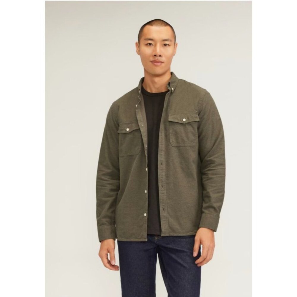 EVERLANE Mens The Brushed Heather Cotton Flannel Shirt Large Green Thyme FA EXC